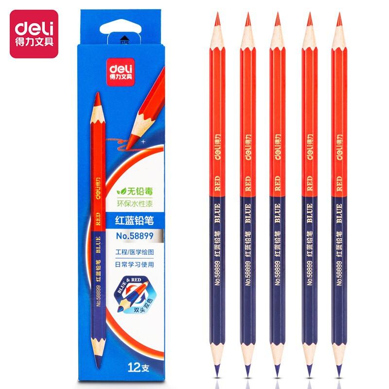 得力(deli)12支红蓝铅笔 双头设计绘图工业工程木工标记彩色铅笔 58899